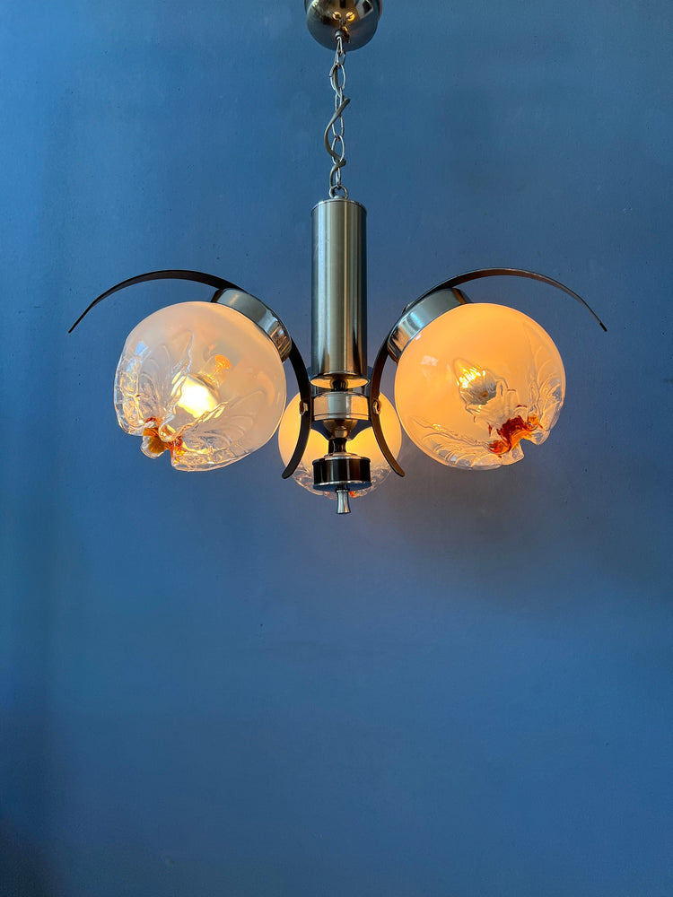 Mazzega Murano Chandelier / Space Age Glass Pendant Light / Mid Century 70s Vintage Ceiling Lamp