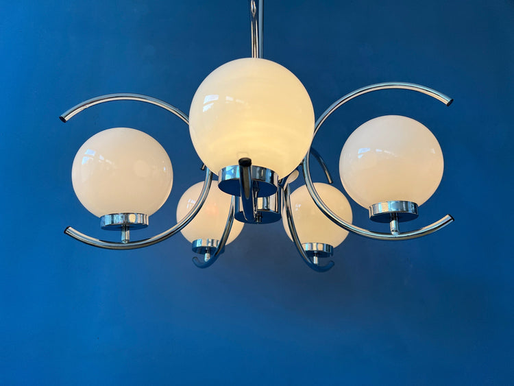 Vintage Sputnik Space Age Chandelier Pendant Lamp | Mid Century 70s Chrome Light Fixture