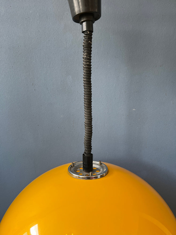 Large Yellow Harvey Guzzini Pendant Light / Space Age Lamp / Mid Century Modern Lighting