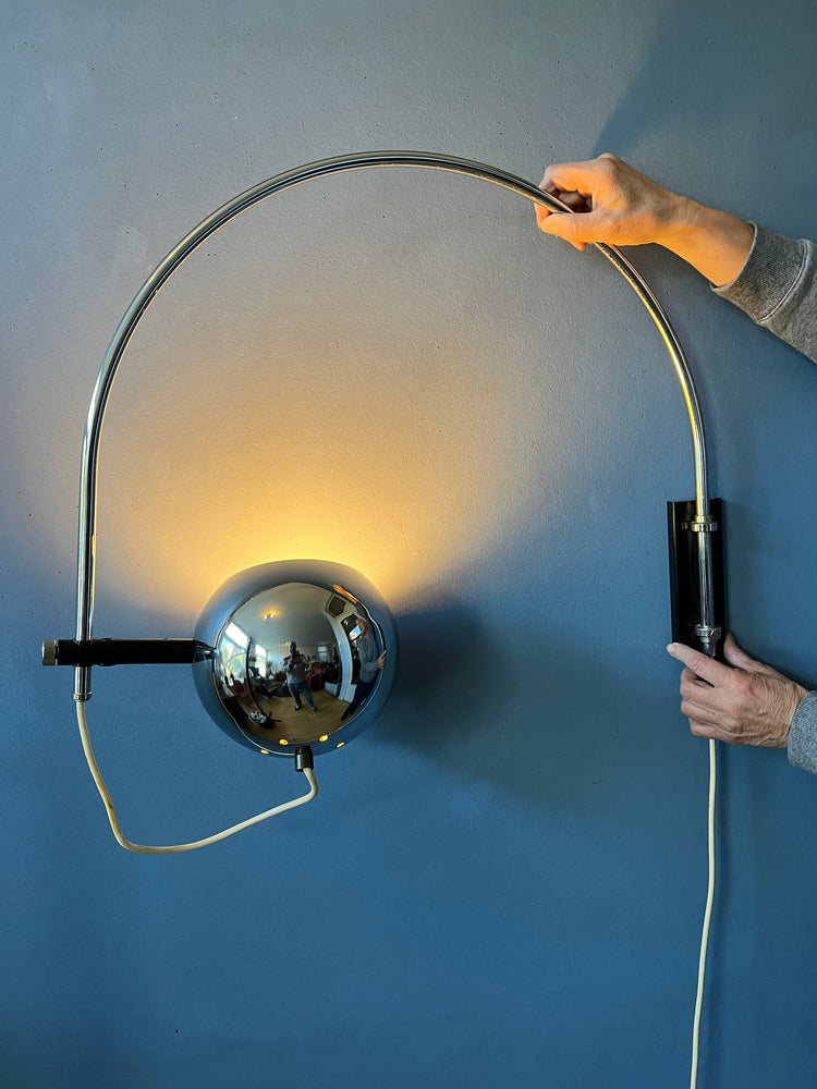 Mid Century Herda Eyeball Wall Lamp in Chrome | Space Age Lamp