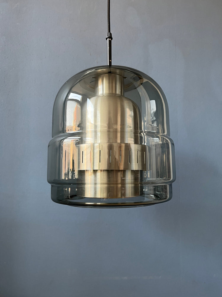Vintage Doria Leuchten Glass-Made Space Age Pendant / Mid-Century Ceiling Lamp / Retro 70s Lighting