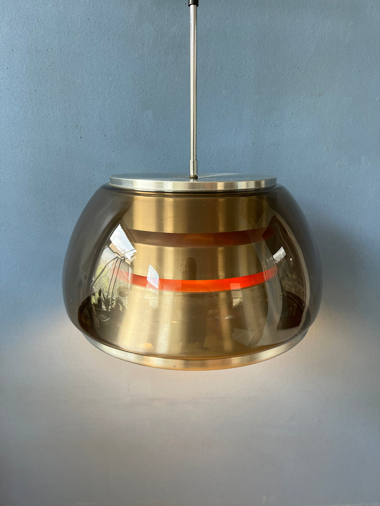 Mid century Smoked Glass Space Age Pendant / Space Age Lamp / Vintage 70s Lighting