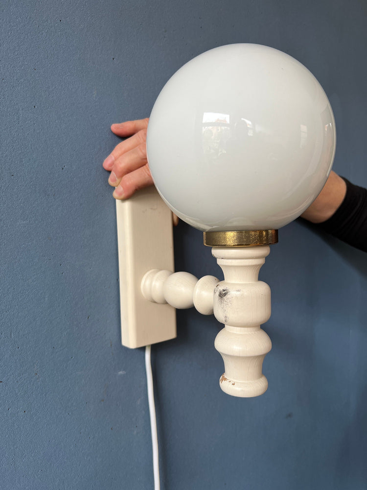 Vintage Opaline Glass Wall Light / White Space Age Sconce