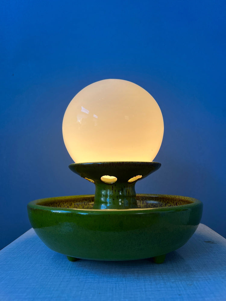 Green West Germany Ceramic Table Lamp with Glass Shade