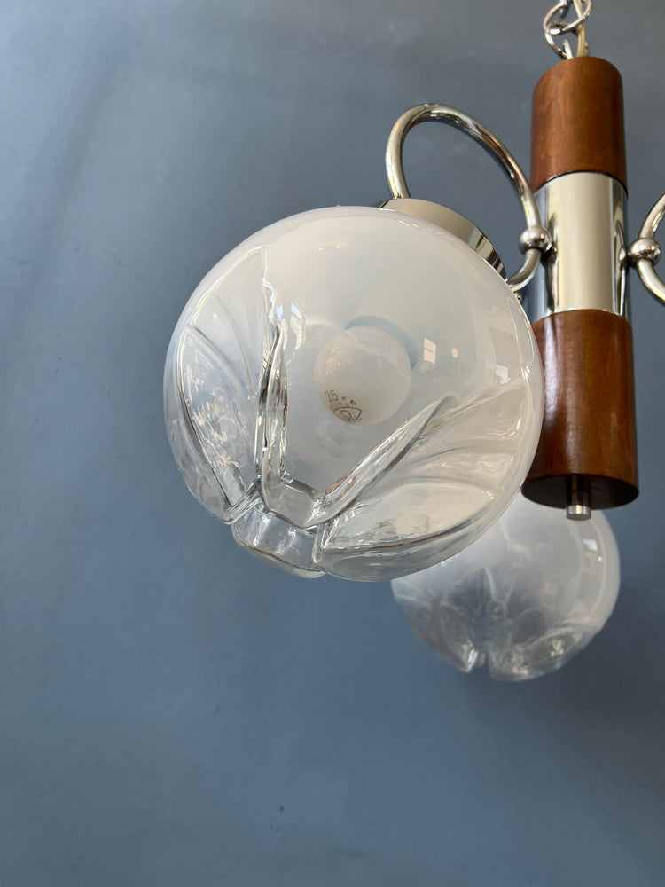 Mazzega Murano Chandelier / Space Age Glass Pendant Light / Mid Century 70s Vintage Ceiling Lamp