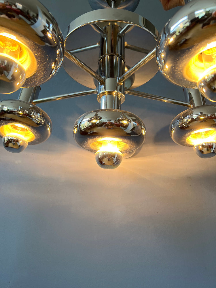 Chrome Space Age Chandelier | Mid Century Pendant Light | Scoliari Retro 70s Ceiling Lighting