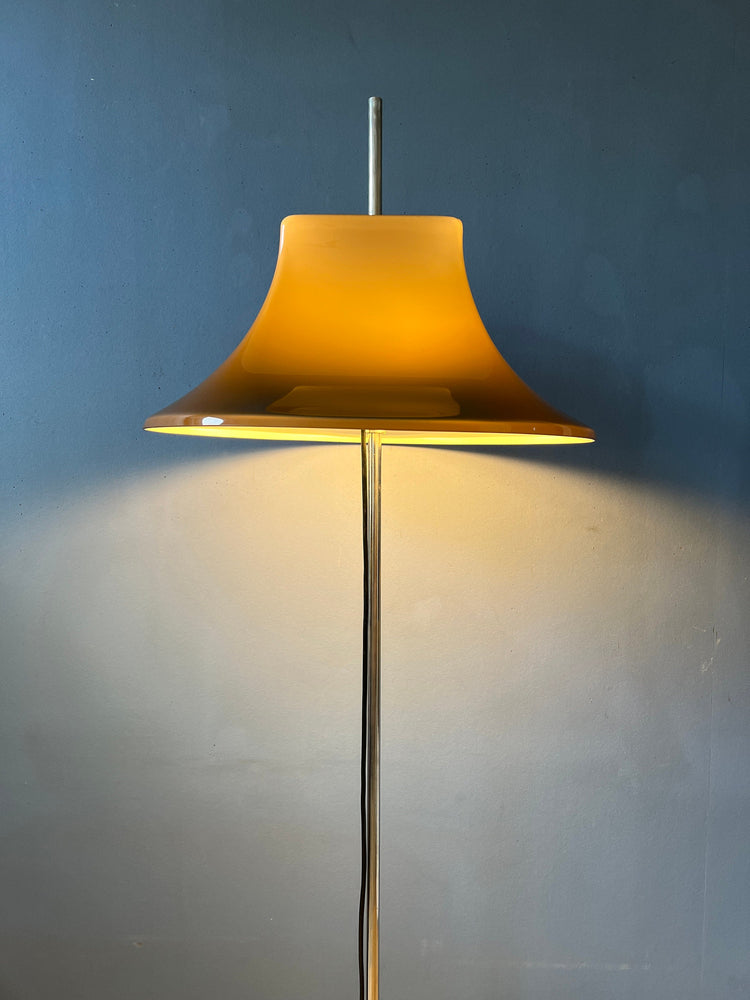 Willem Hagoort Space Age Floor Lamp / Mid Century Standing Light with Brown/Beige Acrylic Glass Shade