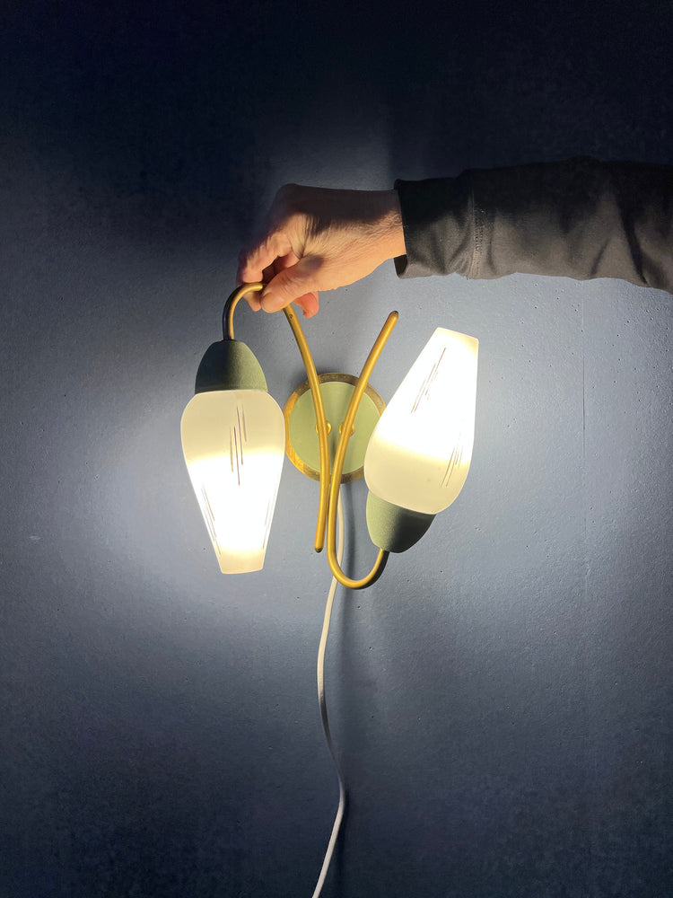 Mid Century Opaline Glass Wall Sconce - Decorative Green Light Fixture