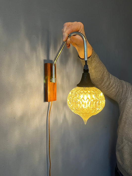 danish lamp, scandinavian lamp, vintage teak lamp, mid century wall lamp, vintage glass lamp, 