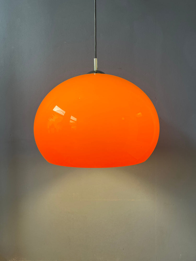 Orange Space Age Mushroom Pendant Lamp with Chrome Top Cap