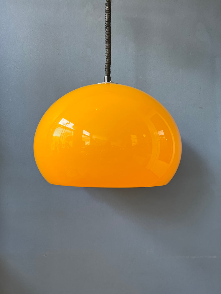 Large Yellow Harvey Guzzini Pendant Light / Space Age Lamp / Mid Century Modern Lighting