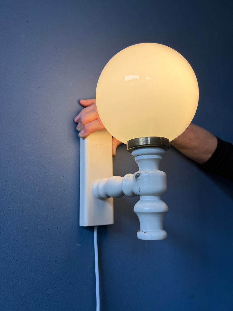 Vintage Opaline Glass Wall Light / White Space Age Sconce