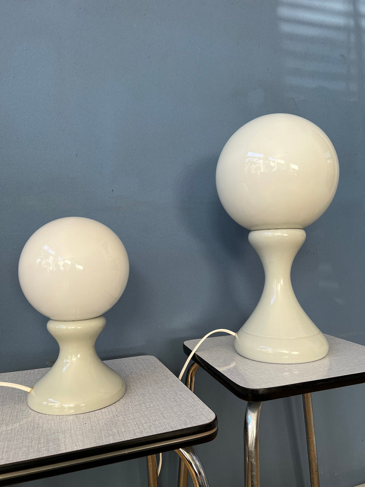 Rare Set (2) of White Space Age Milk Glass Table Lamps
