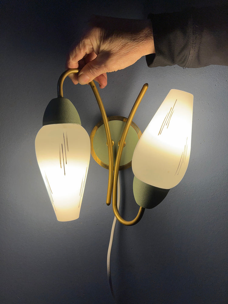 Mid Century Opaline Glass Wall Sconce - Decorative Green Light Fixture