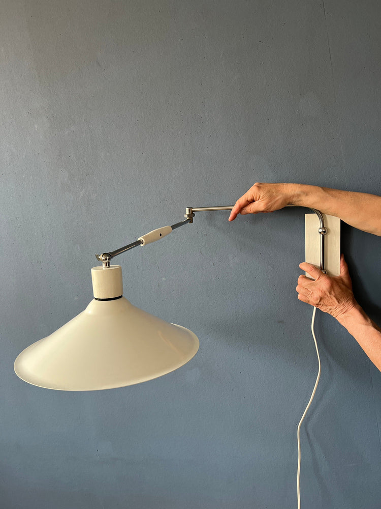 White Swing-Arm Wall Lamp / Metal Mid Century Light