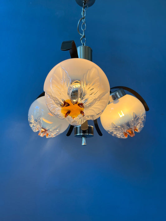 Mazzega Murano Chandelier / Space Age Glass Pendant Light / Mid Century 70s Vintage Ceiling Lamp