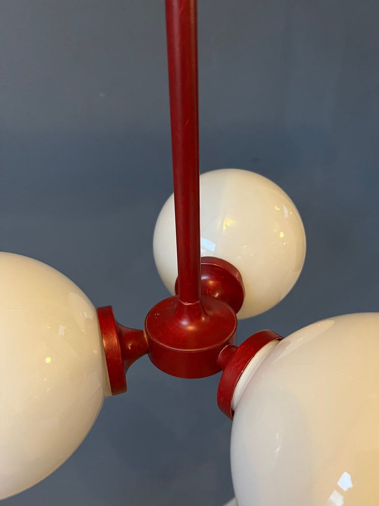 Red Mid Century Opaline Glass Chandelier