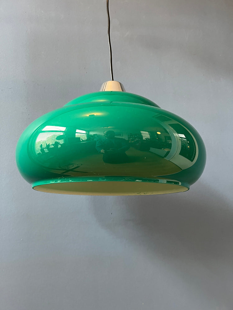 Mid Century Space Age Pendant Light / Green Vintage Lamp / 70s Ceiling Lighting
