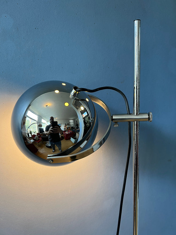 Mid Century Herda Chrome Eyeball Floor Lamp | Space Age Standing Light