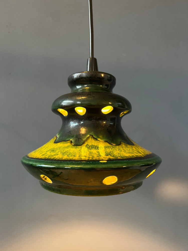 Green West Germany Ceramic Fat Lava Pendant Lamp