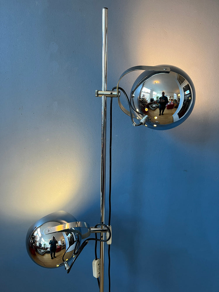 Mid-Century Chrome Herda Eyeball Floor Lamp | Space Age Light | Retro 70s Lighting