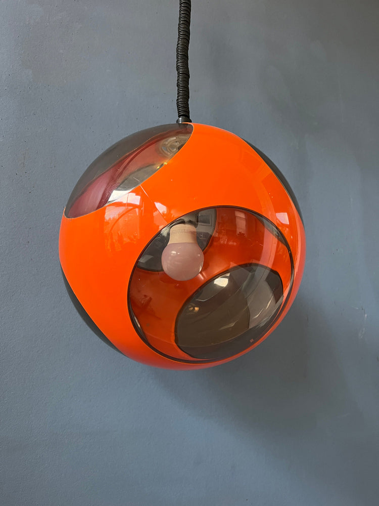 Mid Century Orange 'Bug Eye' Massive Pendant Lamp / Space Age Light Fixture by Luigi Colani