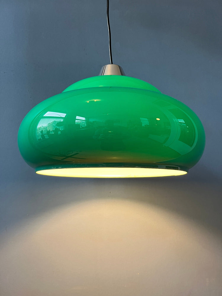 Mid Century Space Age Pendant Light / Green Vintage Lamp / 70s Ceiling Lighting