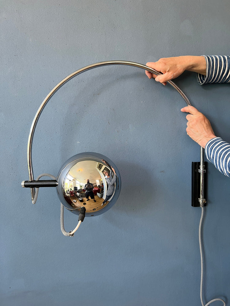 Mid Century Herda Eyeball Wall Light | Space Age Chrome Lamp | 70s Arc Light