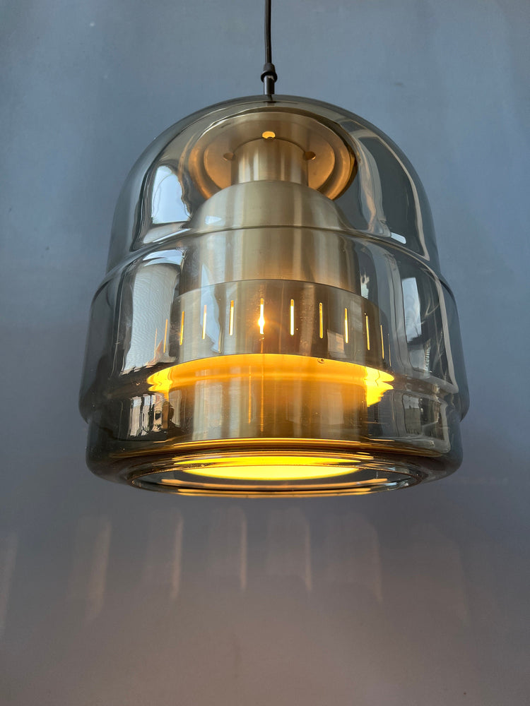 Vintage Doria Leuchten Glass-Made Space Age Pendant / Mid-Century Ceiling Lamp / Retro 70s Lighting