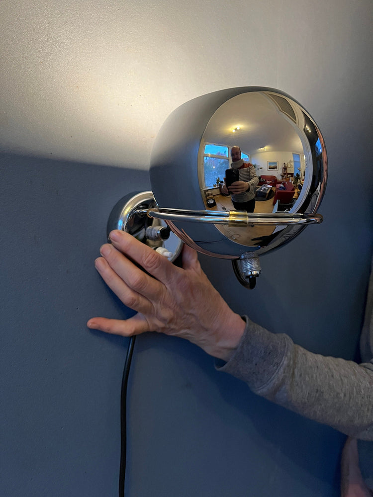 Vintage Chrome GEPO Eyeball Wall Lamp | Space Age Lamp