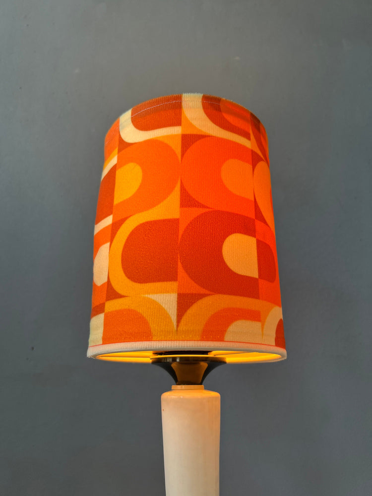 Vintage Space Age Desk Lamp with Textile Shade and Porcelain Base / Mid Century Table Lamp