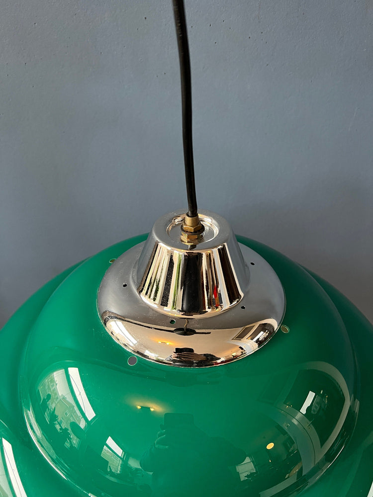 Mid Century Space Age Pendant Light / Green Vintage Lamp / 70s Ceiling Lighting