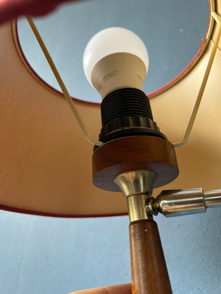 Mid Century Swing-Arm Wall Lamp / 70s Textile Retro Light / Vintage Red Lighting