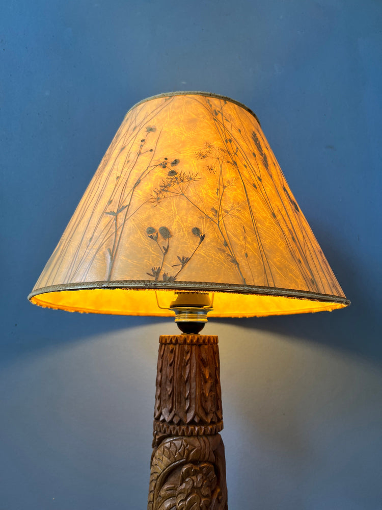 Hand Carved Wooden Floor Lamp / Vintage Wooden Lamp / Indonesian Lamp
