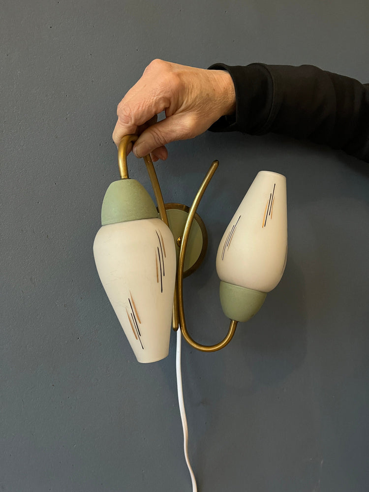 Mid Century Opaline Glass Wall Sconce - Decorative Green Light Fixture