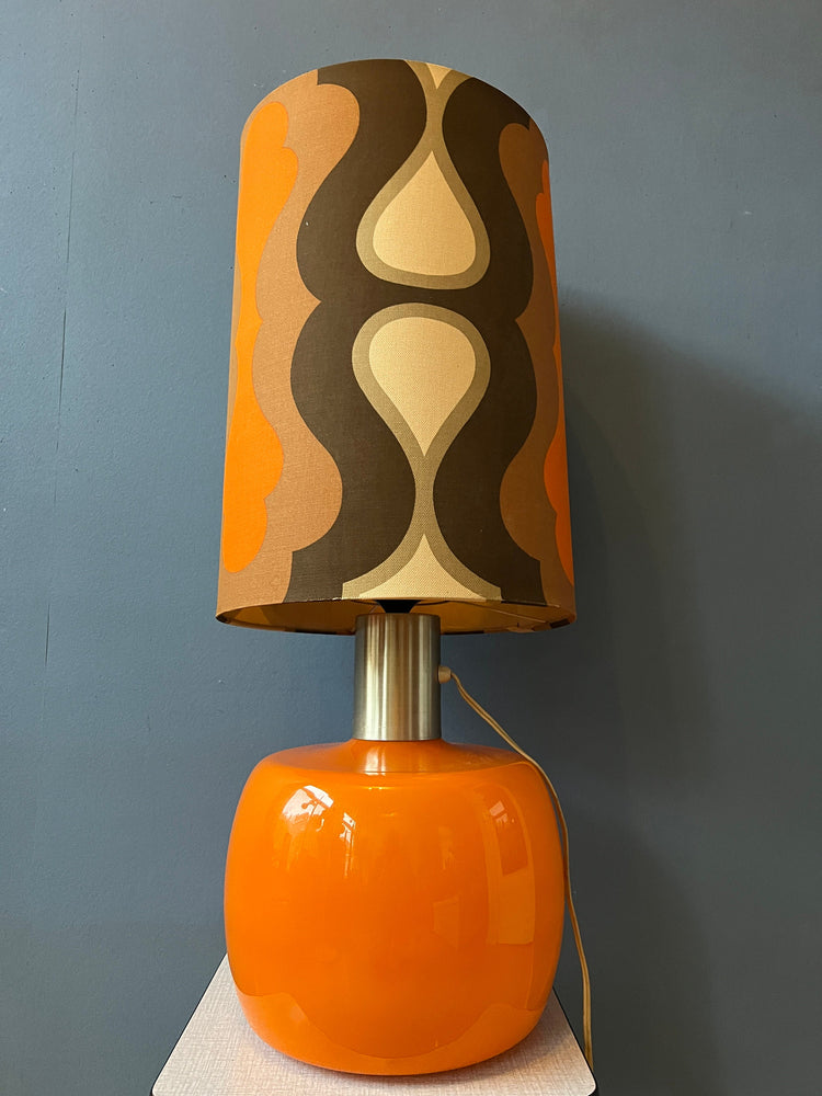 Vintage Orange Space Age Table Lamp with Textile Flower Shade
