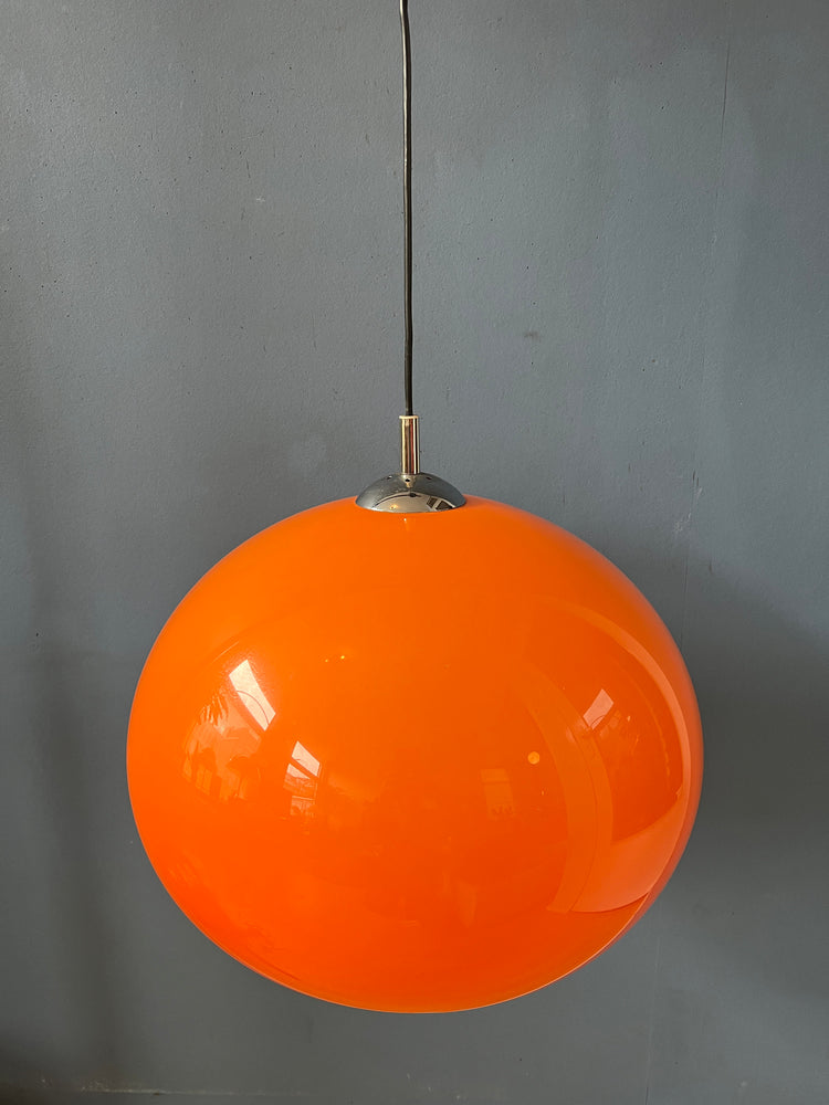Orange Space Age Mushroom Pendant Lamp with Chrome Top Cap