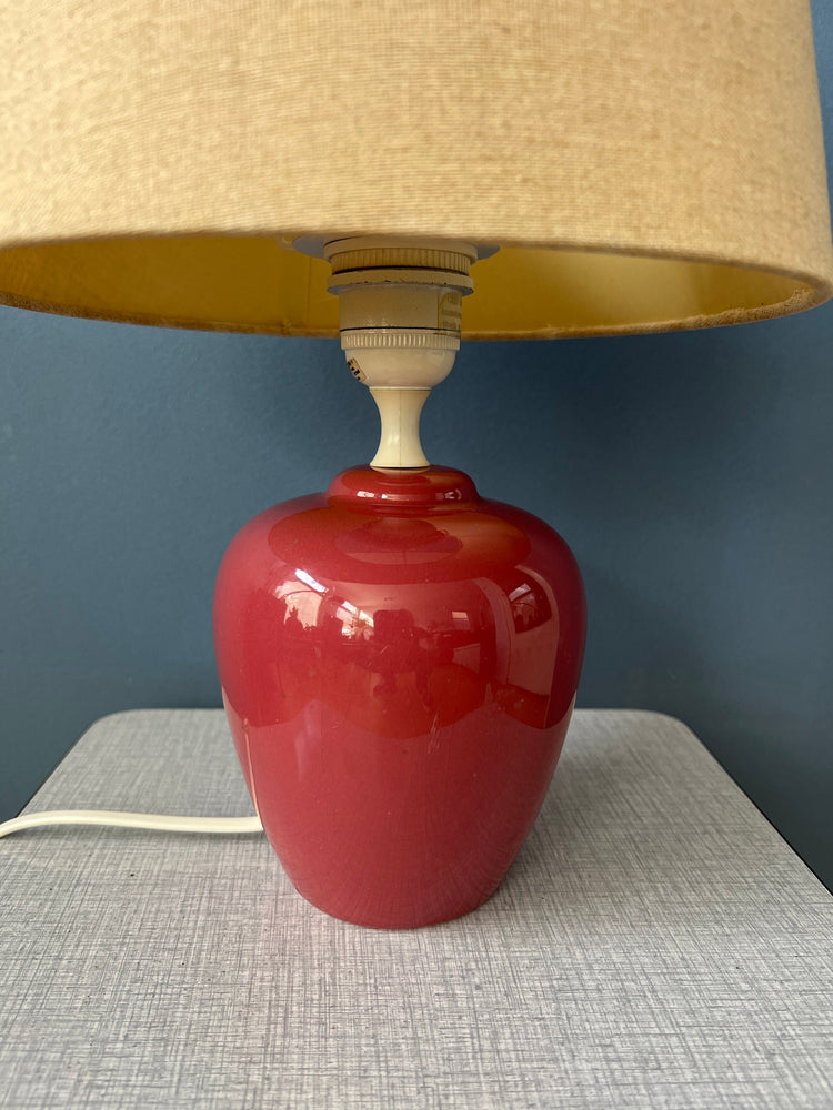 Pink/Purple Bohemian Terracota Table Lamp with Beige Textile Shade