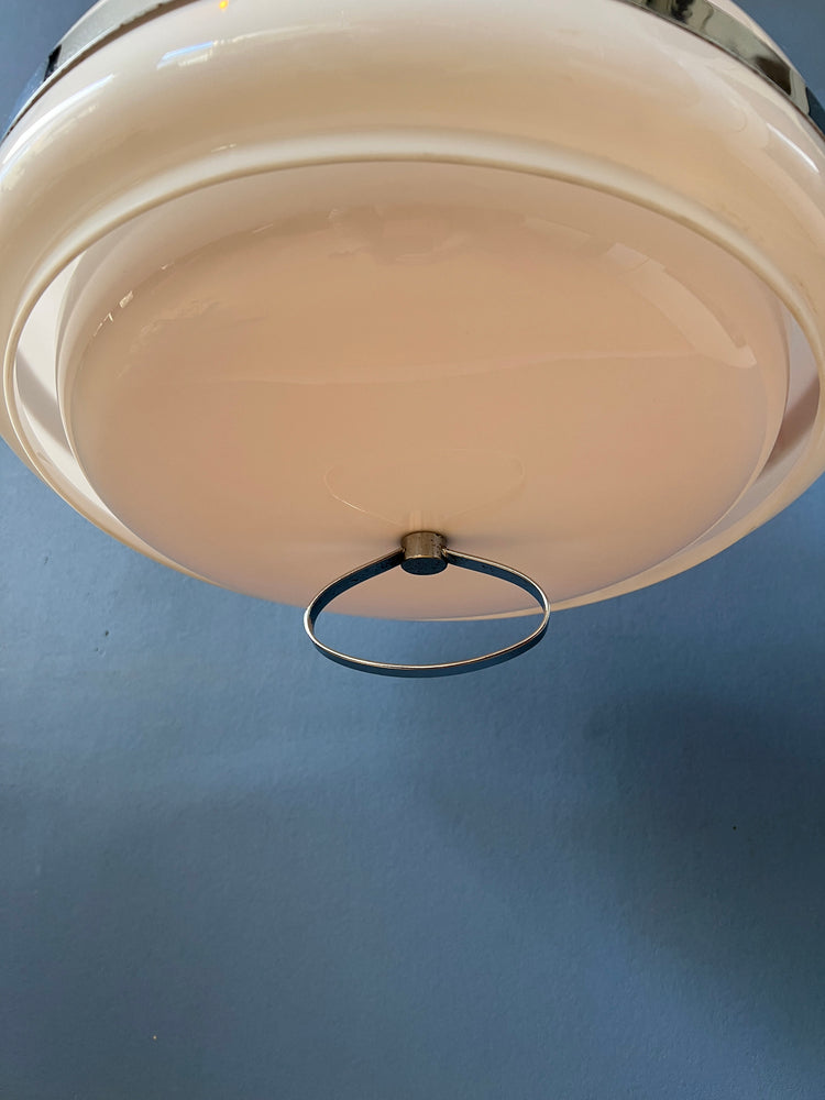 Mid Century Massive Space Age Pendant Lamp / White and Red Vintage Light Fixture