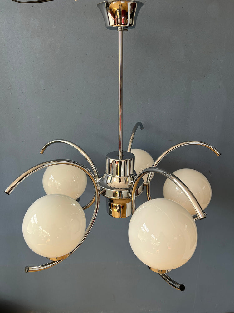 Vintage Sputnik Space Age Chandelier Pendant Lamp | Mid Century 70s Chrome Light Fixture