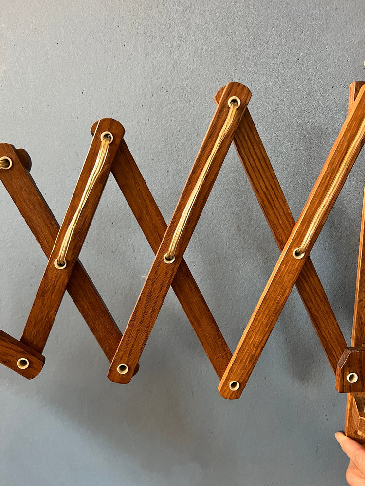 Mid Century Teak Wood Scissor Wall Lamp with Beige Shade