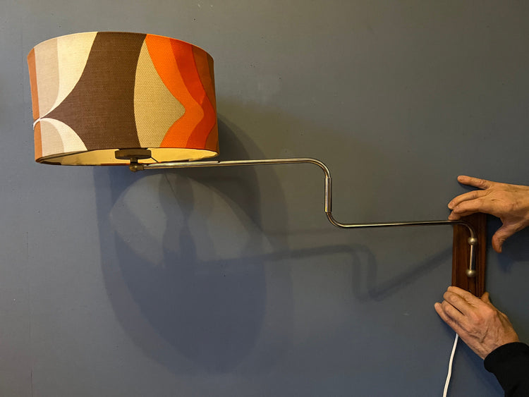 Space Age Swing-Arm Wall Lamp with Orange Flower Shade