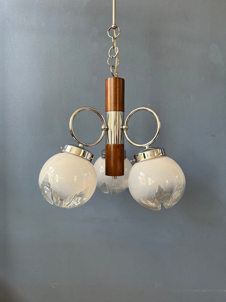 Mazzega Murano Chandelier / Space Age Glass Pendant Light / Mid Century 70s Vintage Ceiling Lamp