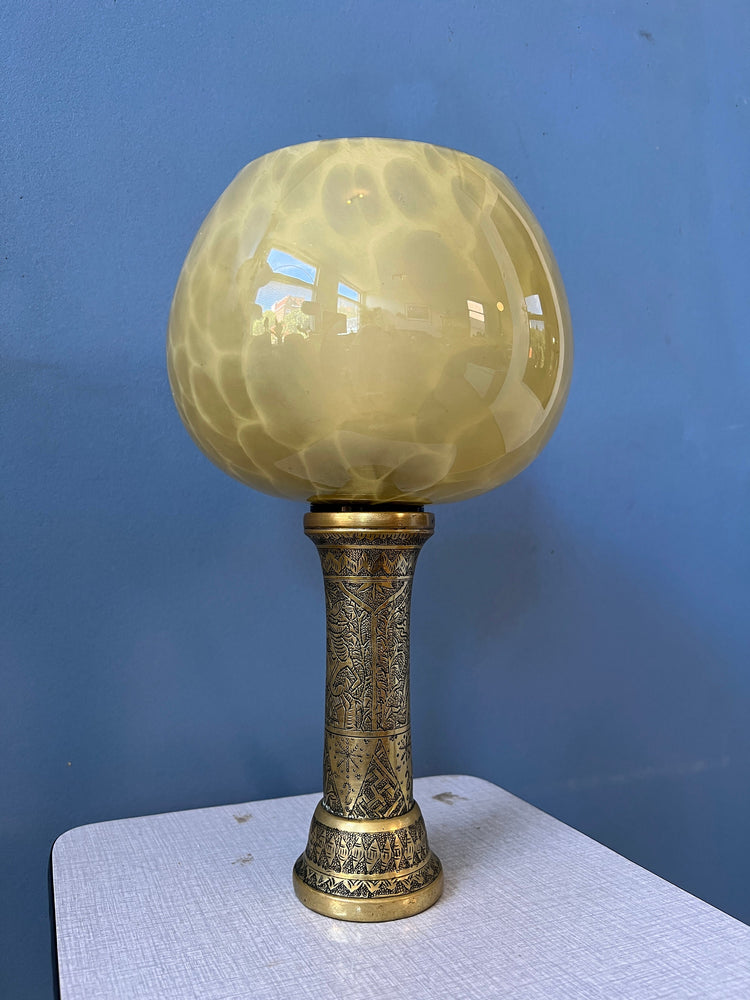 Antique Art Deco Glass Lamp with Bronze Base