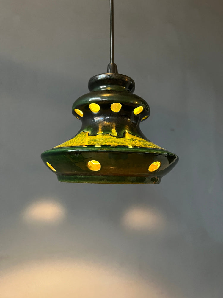 Green West Germany Ceramic Fat Lava Pendant Lamp