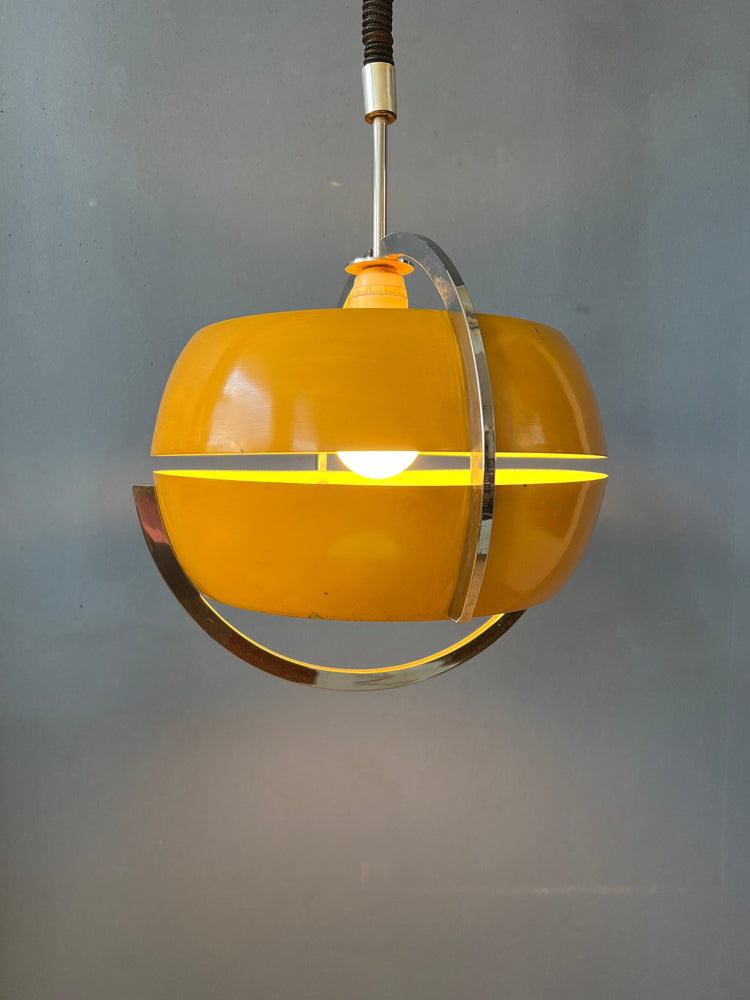 Mid Century Space Age Pendant Light in Yellow by Anvia | Vintage Ceiling Lamp | 70s Retro Lighting