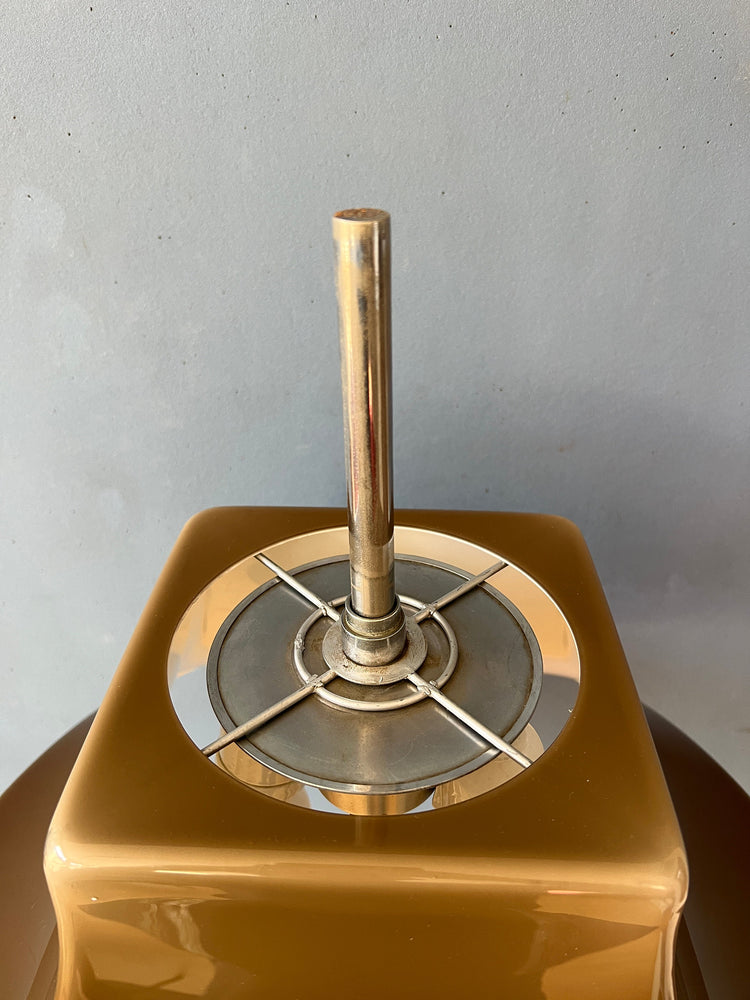 Willem Hagoort Space Age Floor Lamp / Mid Century Standing Light with Brown/Beige Acrylic Glass Shade