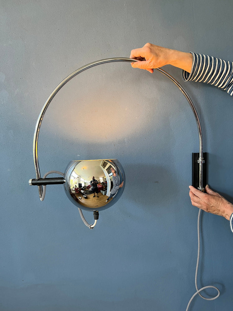 Mid Century Herda Eyeball Wall Light | Space Age Chrome Lamp | 70s Arc Light