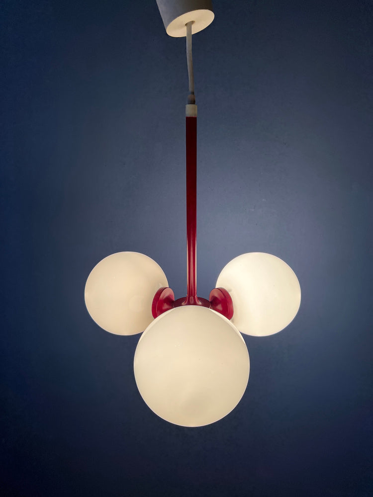 Red Mid Century Opaline Glass Chandelier