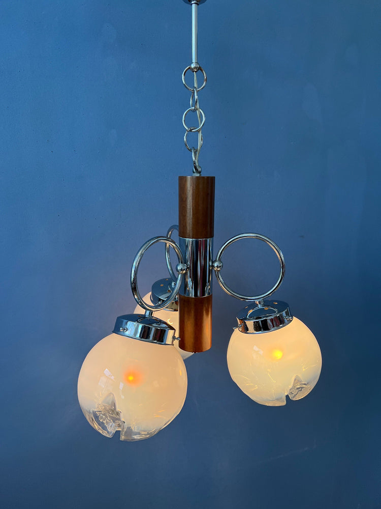 Mazzega Murano Chandelier / Space Age Glass Pendant Light / Mid Century 70s Vintage Ceiling Lamp